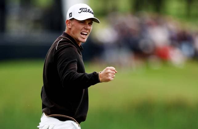 Mandatory Credit: Photo by James Marsh Shutterstock (13987427r) Daniel Hillier of New Zealand celebrates holing a putt on the 18th hole. Betfred British Masters, Day Four, Golf, The Belfry Golf Club, Sutton Coldfield, UK - 02 Jul 2023 Betfred British Masters, Day Four, Golf, The Belfry Golf Club, Sutton Coldfield, UK - 02 Jul 2023 Copyright: xJamesxMarsh Shutterstockx 13987427r