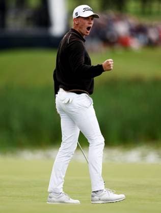 Mandatory Credit: Photo by James Marsh Shutterstock (13987427be) Daniel Hillier of New Zealand celebrates holing a putt on the 18th hole. Betfred British Masters, Day Four, Golf, The Belfry Golf Club, Sutton Coldfield, UK - 02 Jul 2023 Betfred British Masters, Day Four, Golf, The Belfry Golf Club, Sutton Coldfield, UK - 02 Jul 2023 Copyright: xJamesxMarsh Shutterstockx 13987427be