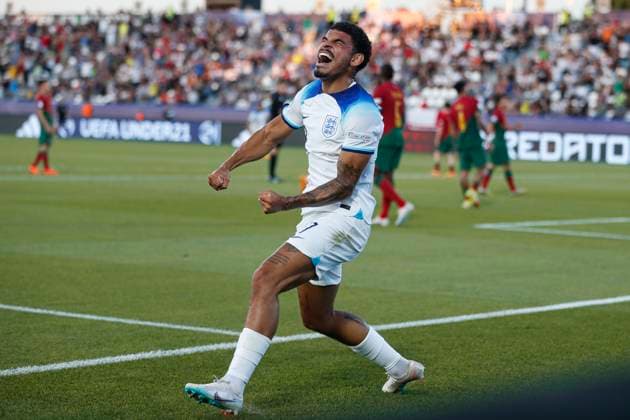 UEFA U21, U 21 EM, England - Portugal, Viertelfinale, 02.07.2023, Kutaissi Morgan GIBBS-WHITE ( 6, England) bejubelt das erste Tor des Spiels von Anthony GORDON ( 11, England), UEFA U21-Fussball-Europameisterschaft in Rumaenien und Georgien, England - Portugal, Viertelfinale, 02.07.2023, Ramas-Schengelia-Stadion, Kutaissi Copyright: xBEAUTIFULxSPORTS Meuselx