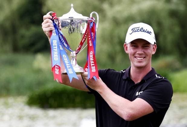 Mandatory Credit: Photo by James Marsh Shutterstock (13987427bh) Daniel Hillier of New Zealand celebrates with the trophy after winning the tournament. Betfred British Masters, Day Four, Golf, The Belfry Golf Club, Sutton Coldfield, UK - 02 Jul 2023 Betfred British Masters, Day Four, Golf, The Belfry Golf Club, Sutton Coldfield, UK - 02 Jul 2023 Copyright: xJamesxMarsh Shutterstockx 13987427bh