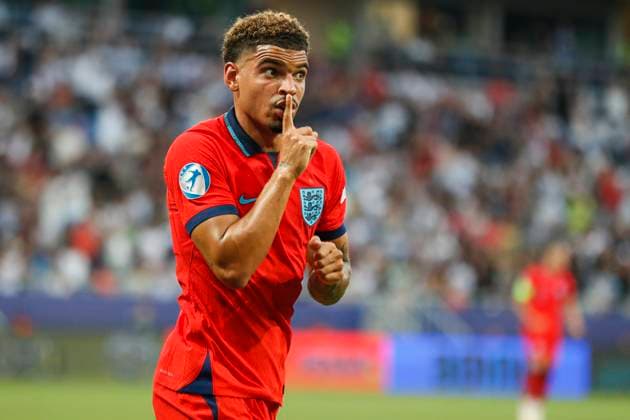 UEFA U21, U 21 EM, England - Israel, Halbfinale, 05.07.2023, Batumi Morgan GIBBS-WHITE ( 7, England) bejubelt sein Tor zum 1:0, UEFA U21-Fussball-Europameisterschaft in Rumaenien und Georgien, England - Israel, Halbfinale, 05.07.2023, Adjarabet Arena, Batumi Copyright: xBEAUTIFULxSPORTS Meuselx