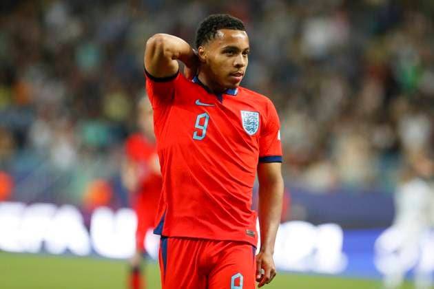 UEFA U21, U 21 EM, England - Israel, Halbfinale, 05.07.2023, Batumi Cameron ARCHER ( 9, England) bejubelt sein Tor zum 3:0, UEFA U21-Fussball-Europameisterschaft in Rumaenien und Georgien, England - Israel, Halbfinale, 05.07.2023, Adjarabet Arena, Batumi Copyright: xBEAUTIFULxSPORTS Meuselx