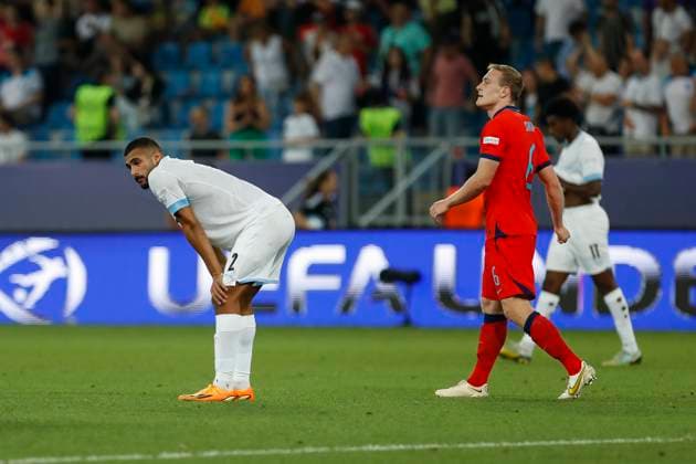 UEFA U21, U 21 EM, England - Israel, Halbfinale, 05.07.2023, Batumi Karm JABER ( 2, Israel) ist enttäuscht über das Ausscheiden im Halbfinale, UEFA U21-Fussball-Europameisterschaft in Rumaenien und Georgien, England - Israel, Halbfinale, 05.07.2023, Adjarabet Arena, Batumi Copyright: xBEAUTIFULxSPORTS Meuselx