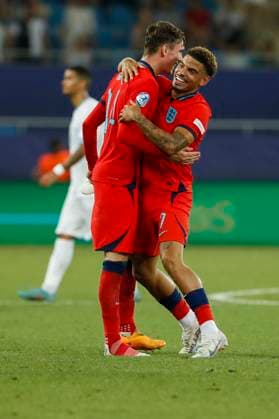 UEFA U21, U 21 EM, England - Israel, Halbfinale, 05.07.2023, Batumi James GARNER ( 14, England), Morgan GIBBS-WHITE ( 7, England), UEFA U21-Fussball-Europameisterschaft in Rumaenien und Georgien, England - Israel, Halbfinale, 05.07.2023, Adjarabet Arena, Batumi Copyright: xBEAUTIFULxSPORTS Meuselx