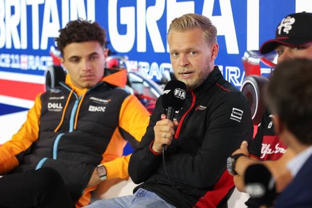 press conference, PK, Pressekonferenz MAGNUSSEN Kevin (den), Haas F1 Team VF-22 Ferrari, portrait during the 2023 Formula 1 Aramco British Grand Prix, 10th round of the 2023 Formula One World Championship, WM, Weltmeisterschaft from July 7 to 9, 2023 on the Silverstone Circuit, in Silverstone, United Kingdom - F1 - BRITISH GRAND PRIX 2023 DPPI Panoramic 00123024_AV6_1321