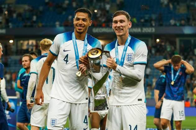 UEFA U21, U 21 EM, England - Spanien, Finale, 08.07.2023, Batumi Levi COLWILL ( 4, England), James GARNER ( 14, England), UEFA U21-Fussball-Europameisterschaft in Rumaenien und Georgien, England - Spanien, Finale, 08.07.2023, Adjarabet Arena, Batumi Copyright: xBEAUTIFULxSPORTS Meuselx