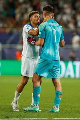 UEFA U21, U 21 EM, England - Spanien, Finale, 08.07.2023, Batumi Morgan GIBBS-WHITE ( 7, England), James TRAFFORD ( 1, England), UEFA U21-Fussball-Europameisterschaft in Rumaenien und Georgien, England - Spanien, Finale, 08.07.2023, Adjarabet Arena, Batumi Copyright: xBEAUTIFULxSPORTS Meuselx