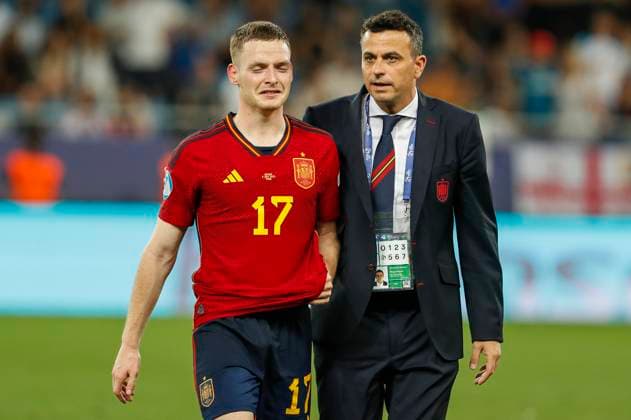 UEFA U21, U 21 EM, England - Spanien, Finale, 08.07.2023, Batumi Sergio GOMEZ ( 17, Spanien) und Diego Miguel FERNANDEZ MUNOZ, UEFA U21-Fussball-Europameisterschaft in Rumaenien und Georgien, England - Spanien, Finale, 08.07.2023, Adjarabet Arena, Batumi Copyright: xBEAUTIFULxSPORTS Meuselx