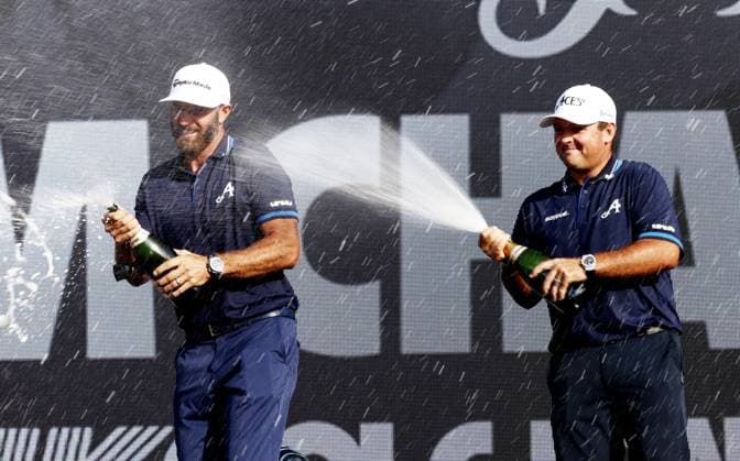 Mandatory Credit: Photo by James Marsh Shutterstock (13995950bc) Dustin Johnson, Patrick Reed, Peter Uihlein and Pat Perez of Team Aces celebrate winning the team tournament. LIV Golf Invitational London, Day Three, Golf, Centurion Club, Hemel Hempstead, UK - 09 Jul 2023 LIV Golf Invitational London, Day Three, Golf, Centurion Club, Hemel Hempstead, UK - 09 Jul 2023 Copyright: xJamesxMarsh Shutterstockx 13995950bc