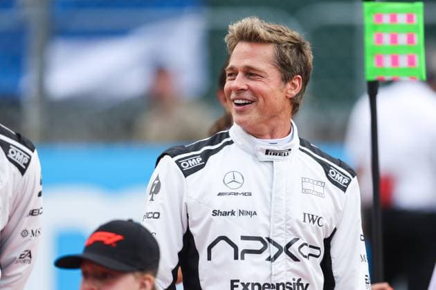 starting grid, grille de depart, PITT Brad (USA), actor playing Sonny Hayes, driver of the fictional Apex APXGP team in the F1 movie by Apple Studios Bruckheimer Films, portrait during the 2023 Formula 1 Aramco British Grand Prix, 10th round of the 2023 Formula One World Championship, WM, Weltmeisterschaft from July 7 to 9, 2023 on the Silverstone Circuit, in Silverstone, United Kingdom - F1 - BRITISH GRAND PRIX 2023 - RACE DPPI Panoramic 00123025_AV3_8459
