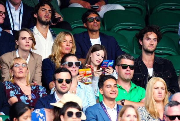 Mandatory Credit: Photo by Javier Garcia Shutterstock (14003748in) Cara Delevingne, Sienna Miller, Tom Sturridge and daughter Marlowe Sturridge in the crowd on Centre Court Wimbledon Tennis Championships, Day 8, The All England Lawn Tennis and Croquet Club, London, UK - 10 Jul 2023 Wimbledon Tennis Championships, Day 8, The All England Lawn Tennis and Croquet Club, London, UK - 10 Jul 2023 Copyright: xJavierxGarcia Shutterstockx 14003748in
