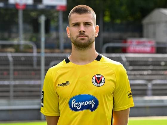 Ben Voll (Viktoria Koeln, 01). Viktoria Koeln, Fussball, 3. Liga, Portraettermin 2023 24, 12.07.2023 DFB DFL Regulations prohibit any use of Photographs as image sequences and or quasi-video X, Viktoria Koeln, Fussball, 3. Liga, Portraetermin 2023 2024, 12.07.2023 Köln Copyright: xEibner-Pressefoto ThomasxHaeslerx EP_EER