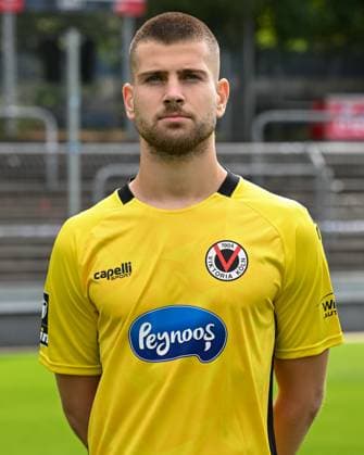Ben Voll (Viktoria Koeln, 01). Viktoria Koeln, Fussball, 3. Liga, Portraettermin 2023 24, 12.07.2023 DFB DFL Regulations prohibit any use of Photographs as image sequences and or quasi-video X, Viktoria Koeln, Fussball, 3. Liga, Portraetermin 2023 2024, 12.07.2023 Köln Copyright: xEibner-Pressefoto ThomasxHaeslerx EP_EER