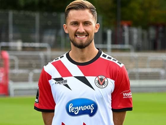 Valdrin Mustafa (Viktoria Koeln, 11). Viktoria Koeln, Fussball, 3. Liga, Portraettermin 2023 24, 12.07.2023 DFB DFL Regulations prohibit any use of Photographs as image sequences and or quasi-video X, Viktoria Koeln, Fussball, 3. Liga, Portraetermin 2023 2024, 12.07.2023 Köln Copyright: xEibner-Pressefoto ThomasxHaeslerx EP_EER
