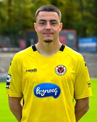 Elias Boerdner (Viktoria Koeln, 25). Viktoria Koeln, Fussball, 3. Liga, Portraettermin 2023 24, 12.07.2023 DFB DFL Regulations prohibit any use of Photographs as image sequences and or quasi-video X, Viktoria Koeln, Fussball, 3. Liga, Portraetermin 2023 2024, 12.07.2023 Köln Copyright: xEibner-Pressefoto ThomasxHaeslerx EP_EER