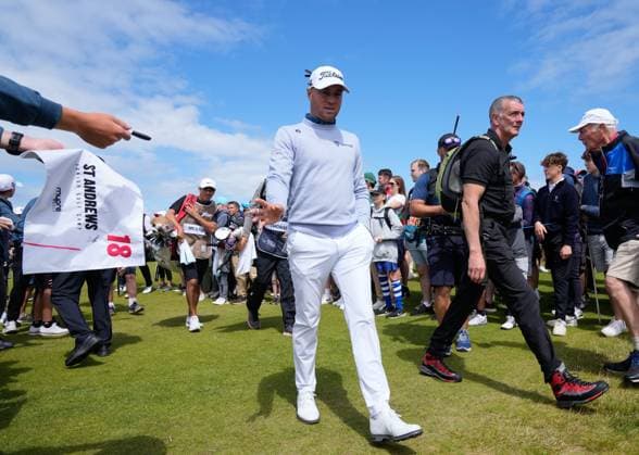 Mandatory Credit: Photo by Stuart Wallace Shutterstock (14003893bz) Caption correction: Justin Thomas (USA) walks past the crowd after finishing his first round at the 9th hole. Genesis Scottish Open, Day One, Golf, The Renaissance Club, North Berwick, UK - 13 Jul 2023 Genesis Scottish Open, Day One, Golf, The Renaissance Club, North Berwick, UK - 13 Jul 2023 Copyright: xStuartxWallace Shutterstockx 14003893bz