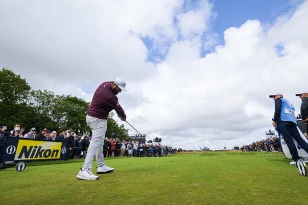Mandatory Credit: Photo by Greig Cowie Shutterstock (14013394l) Jon Rahm on the 5th Tee The British Open Championship, Practice, Golf, Royal Liverpool Golf Club, Liverpool, UK - 19 Jul 2023 The British Open Championship, Practice, Golf, Royal Liverpool Golf Club, Liverpool, UK - 19 Jul 2023 Copyright: xGreigxCowie Shutterstockx 14013394l