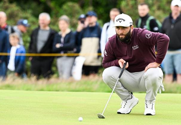 Mandatory Credit: Photo by Greig Cowie Shutterstock (14013394t) Jon Rahm on the 4th Green The British Open Championship, Practice, Golf, Royal Liverpool Golf Club, Liverpool, UK - 19 Jul 2023 The British Open Championship, Practice, Golf, Royal Liverpool Golf Club, Liverpool, UK - 19 Jul 2023 Copyright: xGreigxCowie Shutterstockx 14013394t