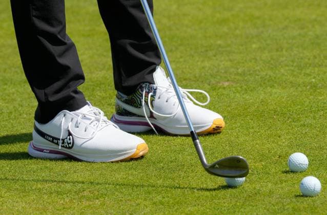 Mandatory Credit: Photo by Dave Shopland Shutterstock (14014730v) The Live To Play Golf Shoes of Northern Ireland s Rory McIlroy on practice green The British Open Championship, Practice, Golf, Royal Liverpool Golf Club, Liverpool, UK - 19 Jul 2023 The British Open Championship, Practice, Golf, Royal Liverpool Golf Club, Liverpool, UK - 19 Jul 2023 Copyright: xDavexShopland Shutterstockx 14014730v