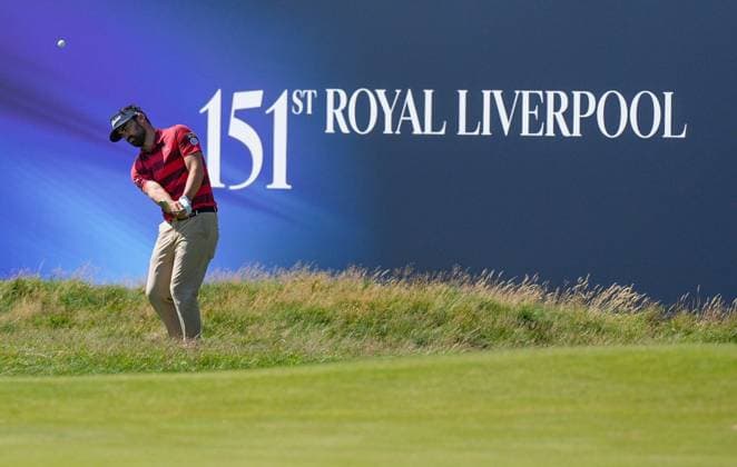 Mandatory Credit: Photo by Dave Shopland Shutterstock (14014730av) French Golfer Antoine Rozner plays shot on 18th The British Open Championship, Practice, Golf, Royal Liverpool Golf Club, Liverpool, UK - 19 Jul 2023 The British Open Championship, Practice, Golf, Royal Liverpool Golf Club, Liverpool, UK - 19 Jul 2023 Copyright: xDavexShopland Shutterstockx 14014730av