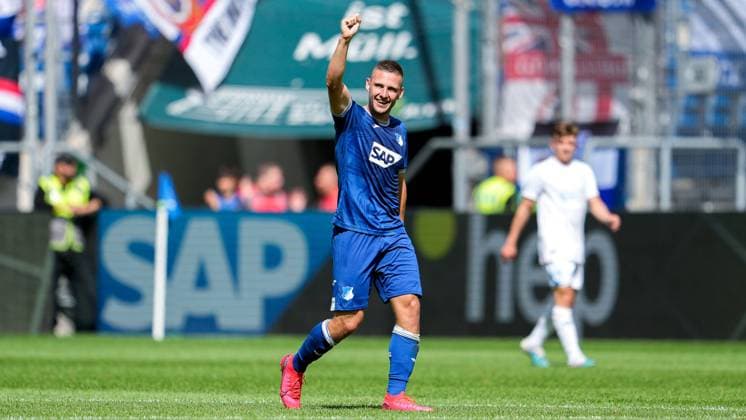 Torschütze Pavel Kaderabek (Hoffenheim, 3), Spieler der TSG 1899 Hoffenheim, jubelt über das Tor zum 1:0, Jubel, jubeln, Torjubel, Torerfolg, celebrate the goal, goal, celebration, Jubel ueber das Tor, optimistisch, Spielszene, Highlight, Einzelbild, Action, Aktion, 29.07.2023, Sinsheim (Deutschland), Fussball, Testspiel, TSG 1899 Hoffenheim - Glasgow Rangers
