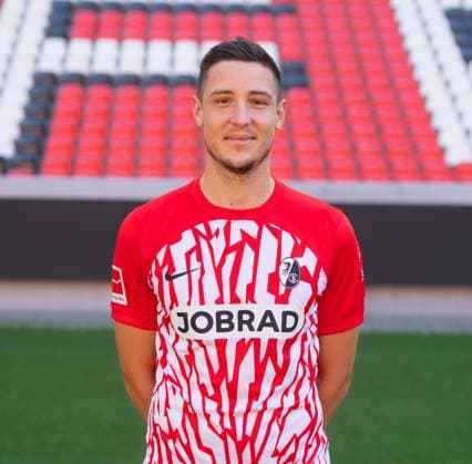 Keven Schlotterbeck (SC Freiburg, 26); 1. Bundesliga, SC Freiburg, Portraettermin 2023 2024, 10.08.2023, (DFL REGULATIONS PROHIBIT ANY USE OF PHOTOGRAPHS AS IMAGE SEQUENCES AND OR QUASI-VIDEO) GER, Fussball, Herren, 1. Bundesliga, Spielzeit 2023 2024, SC Freiburg, Portraettermin 2023 2024, 10.08.2023, Freiburg im Breisgau Copyright: xEibner-Pressefoto SilasxSchuellex EP_EER