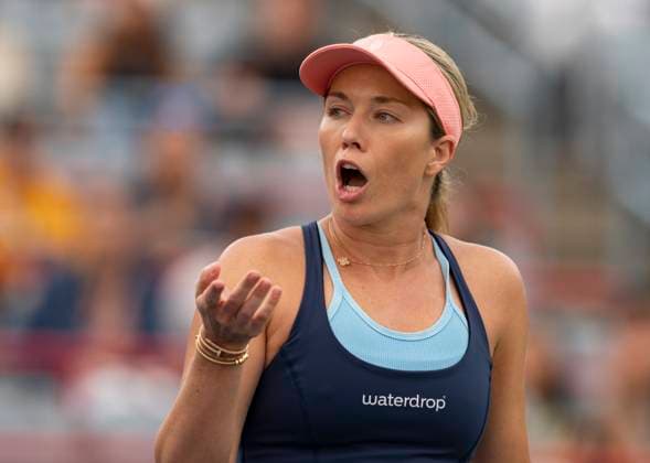 August 11, 2023, MONTREAL, PQ, Canada: Danielle Collins of the United States, reacts during her quarterfinal game against Iga Swiatek of Poland, at the National Bank Open tennis tournament in Montreal, Friday, Aug.11, 2023. Canada News - August 11, 2023 - ZUMAc35_ 20230811_zaf_c35_095 Copyright: xChristinnexMuschix