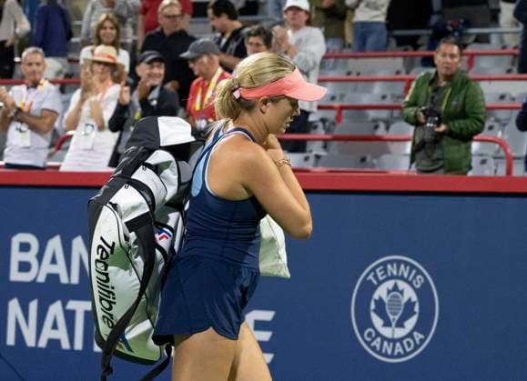 August 11, 2023, MONTREAL, PQ, Canada: Danielle Collins of the United States, walks off the court following her loss to Iga Swiatek of Poland, during quarterfinal action at the National Bank Open tennis tournament in Montreal, Friday, Aug.11, 2023. Canada News - August 11, 2023 - ZUMAc35_ 20230811_zaf_c35_117 Copyright: xChristinnexMuschix
