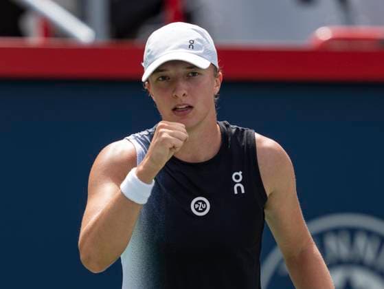 August 12, 2023, MONTREAL, PQ, Canada: Iga Swiatek of Poland, reacts during her game against Jessica Pegula of the United States, during semifinal action at the National Bank Open tennis tournament in Montreal, Saturday, Aug. 12, 2023. Canada News - August 12, 2023 - ZUMAc35_ 20230812_zaf_c35_005 Copyright: xChristinnexMuschix