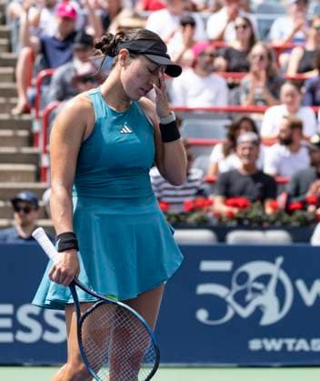 August 12, 2023, MONTREAL, PQ, Canada: Jessica Pegula of the United States, reacts during her game against Iga Swiatek of Poland, during semifinal action at the National Bank Open tennis tournament in Montreal, Saturday, Aug. 12, 2023. Canada News - August 12, 2023 - ZUMAc35_ 20230812_zaf_c35_006 Copyright: xChristinnexMuschix