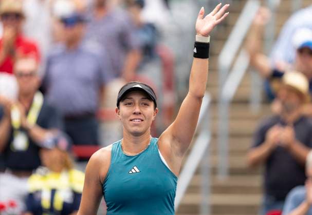 August 12, 2023, MONTREAL, PQ, Canada: Jessica Pegula of the United States, celebrates her win over Iga Swiatek of Poland, during semifinal action at the National Bank Open tennis tournament in Montreal, Saturday, Aug. 12, 2023. Canada News - August 12, 2023 - ZUMAc35_ 20230812_zaf_c35_016 Copyright: xChristinnexMuschix