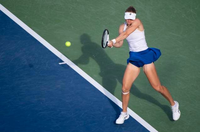 August 13, 2023, Montreal, PQ, Canada: Liudmila Samsonova from Russia, returns to Jessica Pegula from the United States, in the final of the National Bank Open tennis tournament in Montreal, Sunday, August 13, 2023. Canada News - August 13, 2023 - ZUMAc35_ 20230813_zaf_c35_123 Copyright: xGrahamxHughesx