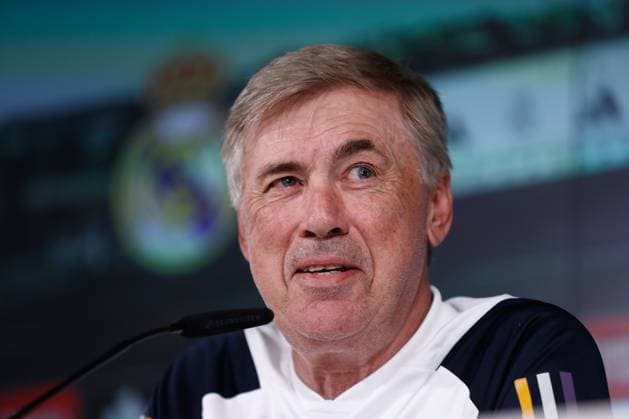 August 24, 2023, VALDEBEBAS, MADRID, SPAIN: Carlo Ancelotti attends his press conference, PK, Pressekonferenz after the training day of Real Madrid celebrated at Ciudad Deportiva Real Madrid on august 24, 2023, in Valdebebas, Madrid, Spain. VALDEBEBAS SPAIN - ZUMAa181 20230824_zaa_a181_034 Copyright: xOscarxJ.xBarrosox
