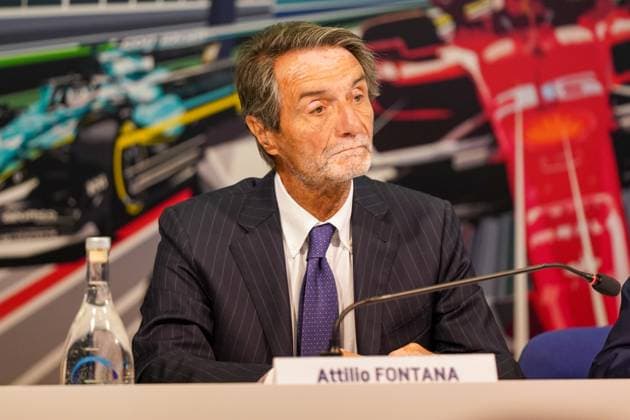 Attilio Fontana, president of Lombardy region, during the presentation press conference, PK, Pressekonferenz Formula 1 Pirelli Gran Premio d Italia 2023 on August 29th, 2023 in Monza, Italy. during 2023 GP Formula 1 Pirelli Grand Prix, Gran premio d Italia - Press Conference, Formula 1 Championship in Monza, Italy, August 29 2023 Copyright: xLucaxRossini IPAxSportx xipa-agex xx 0 IPA_IPA39929330