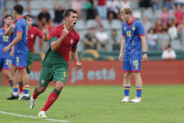 2025 U21, U 21 EURO Qualifying, EM, Europameisterschaft Portugal vs Andorra Pacos de Ferreira, Portugal, September, 8, 2023, 2025 U21 Euro Qualifying, Portugal vs Andorra at the Estadio Capital do Movel, Henrique Araujo scores an opener for Portugal, photography by @guelbergoes Pacos de Ferreira Portugal