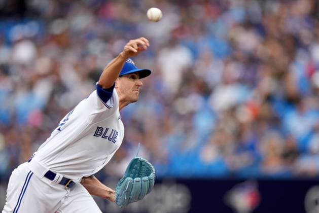 September 9, 2023, TORONTO, ON, CANADA: Toronto Blue Jays starting pitcher Kevin Gausman (34) works against the Kansas City Royals during first inning MLB, Baseball Herren, USA baseball action in Toronto, Saturday, Sept. 9, 2023. Canada News - September 9, 2023 - ZUMAc35_ 20230909_zaf_c35_090 Copyright: xNathanxDenettex