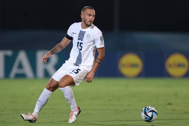 Serravalle, Italy, 10th September 2023. Vanja Drkusic of Slovenia during the UEFA EURO, EM, Europameisterschaft,Fussball 2024 match at San Marino Stadium, Serravalle. Picture credit should read: Jonathan Moscrop Sportimage EDITORIAL USE ONLY. No use with unauthorised audio, video, data, fixture lists, club league logos or live services. Online in-match use limited to 120 images, no video emulation. No use in betting, games or single club league player publications. SPI-2558-0194
