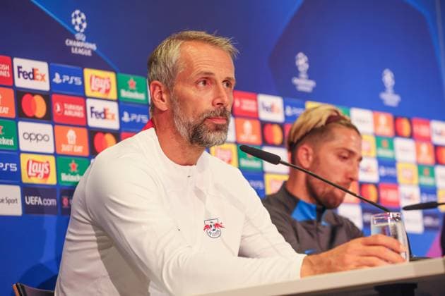 Bern - RB Leipzig CL Matchday-1 Bern, 18.09.2023, Wankdorf Stadion, Fussball , UEFA Champions League, Gruppe G , MD-1, Young Boys Bern vs. RB Leipzig , Pressekonferenz RB Leipzig , Im Bild: Trainer Marco Rose. , Foto nur zur redaktionellen Nutzung bestimmt! . , UEFA regulations prohibit any use of photographs as image sequences and or quasi-video ,