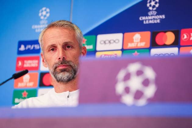 Bern - RB Leipzig CL Matchday-1 Bern, 18.09.2023, Wankdorf Stadion, Fussball , UEFA Champions League, Gruppe G , MD-1, Young Boys Bern vs. RB Leipzig , Pressekonferenz RB Leipzig , Im Bild: Trainer Marco Rose. , Foto nur zur redaktionellen Nutzung bestimmt! . , UEFA regulations prohibit any use of photographs as image sequences and or quasi-video ,
