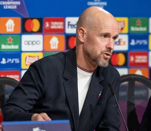 Erik ten Hag (Chef-Trainer Head Coach, Manchester United, ManU FC). GER, Pressekonferenz vor dem Spiel FC Bayern Muenchen vs. Manchester United FC, Fussball, Championsleague, Spielzeit 2023 2024, 19.09.2023. (DFL DFB REGULATIONS PROHIBIT ANY USE OF PHOTOGRAPHS as IMAGE SEQUENCES and or QUASI-VIDEO). GER, Pressekonferenz vor dem Spiel FC Bayern Muenchen vs. Manchester United FC, Fussball, Championsleague, Spielzeit 2023 2024, 19.09.2023. Muenchen Copyright: xEibner-Pressefoto HeikexFeinerx EP_HFR