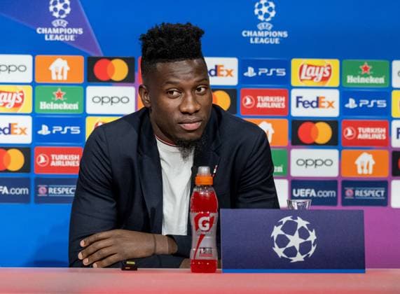 Andre Onana (Torwart Goalkeeper, Manchester United, ManU FC, 24). GER, Pressekonferenz vor dem Spiel FC Bayern Muenchen vs. Manchester United FC, Fussball, Championsleague, Spielzeit 2023 2024, 19.09.2023. (DFL DFB REGULATIONS PROHIBIT ANY USE OF PHOTOGRAPHS as IMAGE SEQUENCES and or QUASI-VIDEO). GER, Pressekonferenz vor dem Spiel FC Bayern Muenchen vs. Manchester United FC, Fussball, Championsleague, Spielzeit 2023 2024, 19.09.2023. Muenchen Copyright: xEibner-Pressefoto HeikexFeinerx EP_HFR