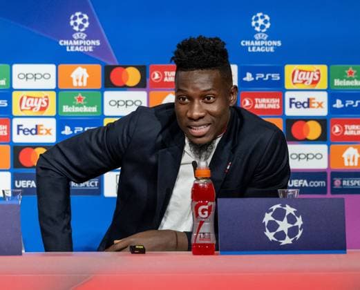 Andre Onana (Torwart Goalkeeper, Manchester United, ManU FC, 24). GER, Pressekonferenz vor dem Spiel FC Bayern Muenchen vs. Manchester United FC, Fussball, Championsleague, Spielzeit 2023 2024, 19.09.2023. (DFL DFB REGULATIONS PROHIBIT ANY USE OF PHOTOGRAPHS as IMAGE SEQUENCES and or QUASI-VIDEO). GER, Pressekonferenz vor dem Spiel FC Bayern Muenchen vs. Manchester United FC, Fussball, Championsleague, Spielzeit 2023 2024, 19.09.2023. Muenchen Copyright: xEibner-Pressefoto HeikexFeinerx EP_HFR