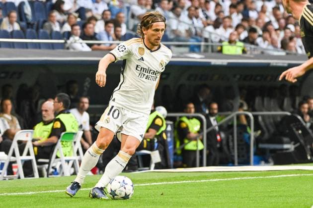 Fussball, Herren, Saison 2023 2024, Champions League (Gruppe C, 1. Spieltag), Real Madrid - 1. FC Union Berlin, v. l. Luka Modric (Real Madrid) in Aktion, am Ball, Einzelaktion, controls the ball, 20.09. 2023, Copyright: xMatthiasxKochx