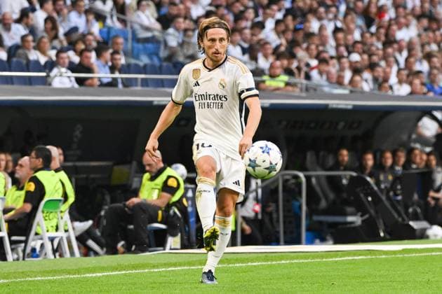Fussball, Herren, Saison 2023 2024, Champions League (Gruppe C, 1. Spieltag), Real Madrid - 1. FC Union Berlin, v. l. Luka Modric (Real Madrid) in Aktion, am Ball, Einzelaktion, controls the ball, 20.09. 2023, Copyright: xMatthiasxKochx