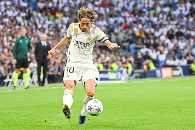 Fussball, Herren, Saison 2023 2024, Champions League (Gruppe C, 1. Spieltag), Real Madrid - 1. FC Union Berlin, v. l. Luka Modric (Real Madrid) in Aktion, am Ball, Einzelaktion, controls the ball, 20.09. 2023, Copyright: xMatthiasxKochx