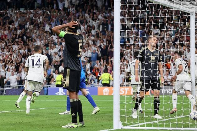 Tor fuer Madrid zum 1:0, Danilo Doekhi (Berlin 5) kann es nicht fassen, Real Madrid vs.Union Berlin, Fussball, Champions League, Gruppenphase, 1. Runde, 20.09.2923, Real Madrid vs.Union Berlin, Fussball, Champions League, Gruppenphase, 1. Runde, 20.09.2923, Madrid Copyright: xEibner-Pressefoto JoergxNiebergax EP_JNL