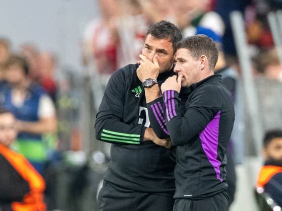 Anthony Barry (FC Bayern Muenchen, Co-Trainer), Zsolt Loew (FC Bayern Muenchen, Co-Trainer), GER, FC Bayern Muenchen (FCB) vs. Manchester United, ManU (MUN), Fussball, Champions League, Gruppenphase, Spielzeit 2023 2024, 20.09.2023, DFB DFL regulations prohibit any use of photographs as image sequences and or quasi-video., GER, FC Bayern Muenchen (FCB) vs. Manchester United (MUN), Fussball, Champions League, Gruppenphase, Spielzeit 2023 2024, 20.09.2023 Muenchen Copyright: xEibner-Pressefoto SaschaxWaltherx EP_EER