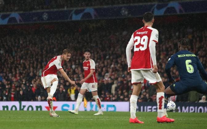 Arsenal v PSV Eindhoven, UEFA Champions League, Group B, Emirates Stadium, London, UK. - 20th September 2023. GOAL 4-0, Martin Odegaard of Arsenal scores. - Arsenal v PSV Eindhoven, UEFA Champions League, Group B, Emirates Stadium, London, UK. - 20th September 2023. London Emirates Stadium UK Copyright: xDanxWeirx CP_Arsenal_PSV_19