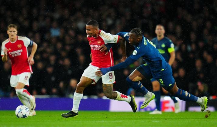 EDITORIAL USE ONLY No use with unauthorised audio, video, data, fixture lists, club league logos or live services. Online in-match use limited to 120 images, no video emulation. No use in betting, games or single club league player publications. Arsenal v PSV Eindhoven, UEFA Champions League, Group B, Football, Emirates Stadium, London, UK - 20 Sep 2023 EDITORIAL USE ONLY No use with unauthorised audio, video, data, fixture lists, club league logos or live services. Online in-match use limited to 120 images, no video emulation. No use in betting, games or single club league player publications. Copyright: xJavierxGarcia Shutterstockx 14106762ca