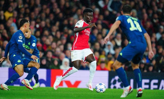 EDITORIAL USE ONLY No use with unauthorised audio, video, data, fixture lists, club league logos or live services. Online in-match use limited to 120 images, no video emulation. No use in betting, games or single club league player publications. Arsenal v PSV Eindhoven, UEFA Champions League, Group B, Football, Emirates Stadium, London, UK - 20 Sep 2023 EDITORIAL USE ONLY No use with unauthorised audio, video, data, fixture lists, club league logos or live services. Online in-match use limited to 120 images, no video emulation. No use in betting, games or single club league player publications. Copyright: xJavierxGarcia Shutterstockx 14106762dm